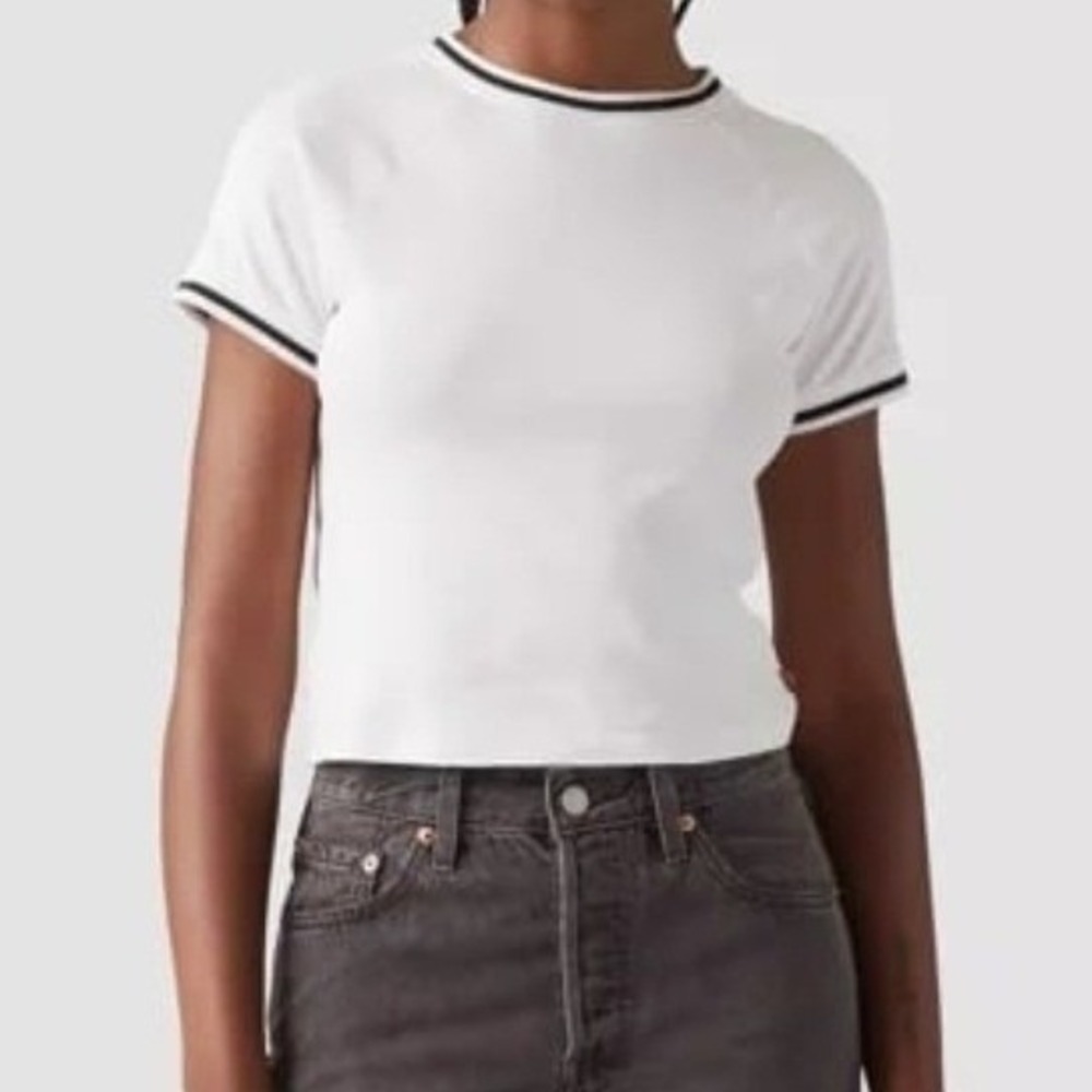 Levis Oracle Ringer Tee NWT Medium Babydoll T-Shirt White Short Sleeve Crew Slim